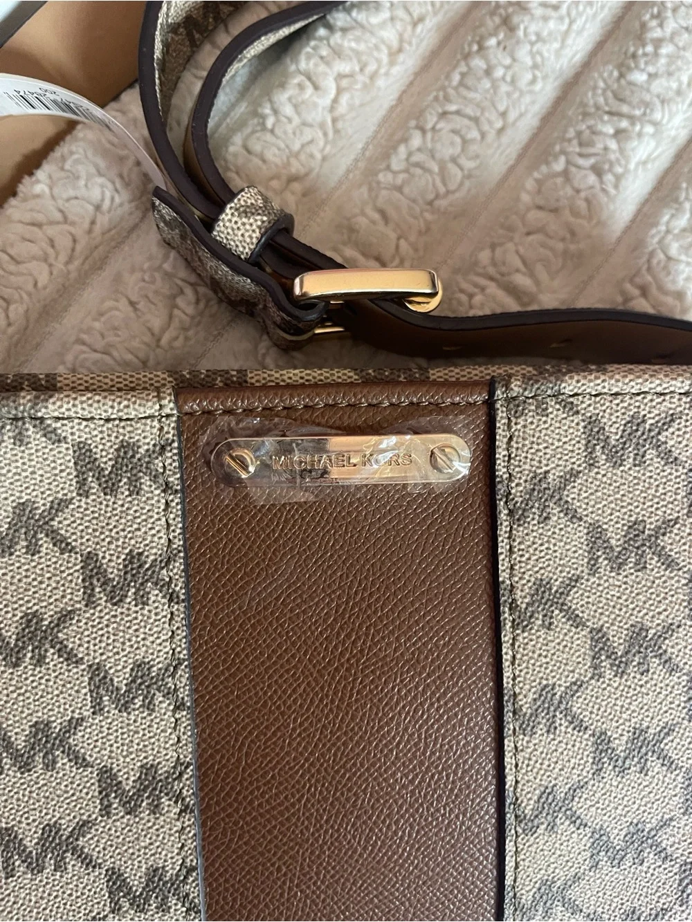 Michael Kors Beige and Brown Logo Crossbody Shoulder Bag